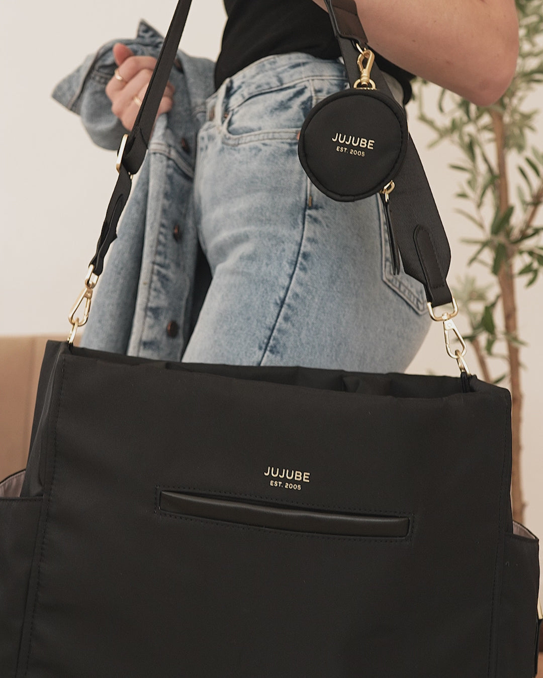 Utility-Strap Tote Diaper Bag - Black