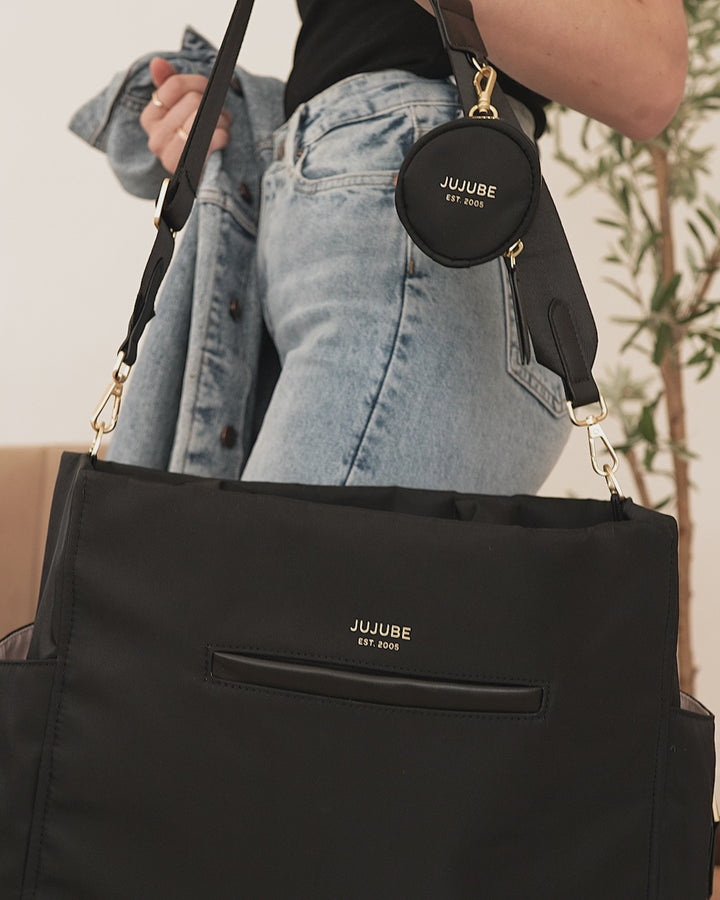 Utility-Strap Tote Diaper Bag - Black